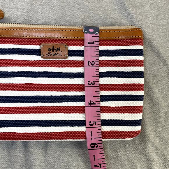 Brighton Vera Sails Striped Medium Makeup Bag Red Blue Leather Trim Clutch - Picture 5 of 6
